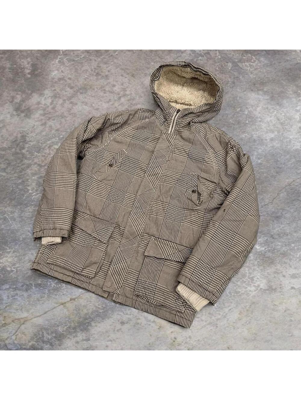 90s brown plaid puffer jacket with hood #puffer #winterwear